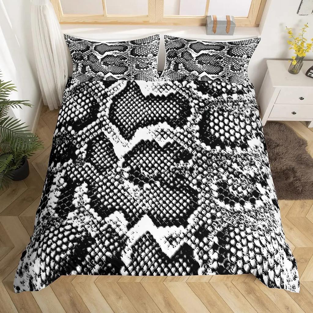 Snake Skin Duvet Cover Set Snake Scale Bedding Set FullWild Reptile Comforter Cover Tropical African Safari Animals Quilt Cover