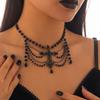 Kadınlar İçin Gotik Lolita Koyu Haç Kristal Boncuklu Püsküllü Choker Kolye