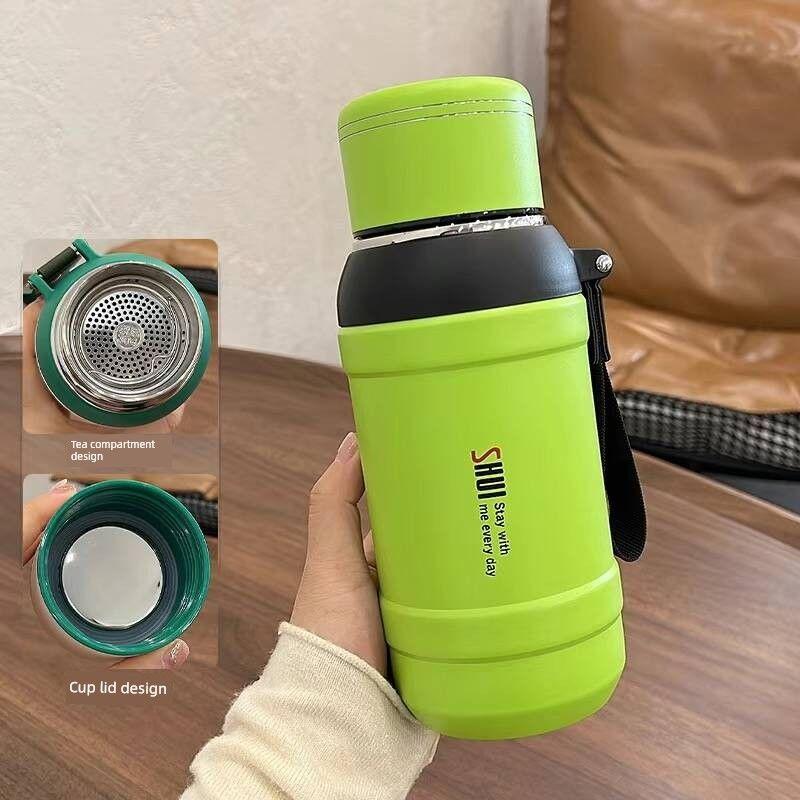 

Women s Large Capacity Thermos Cup 2024 New Arrival Good-looking Tea Cup Straight Drink Cup Portable Tea Water Separation Water Cup 316 Material/Green 600ml