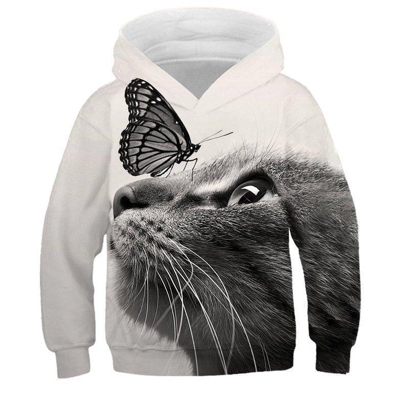 Autumn 3D Cat Printed Hoodies Fashionable Casual Sports Long Sleeved Children's Boy Hooded Sweatshirts