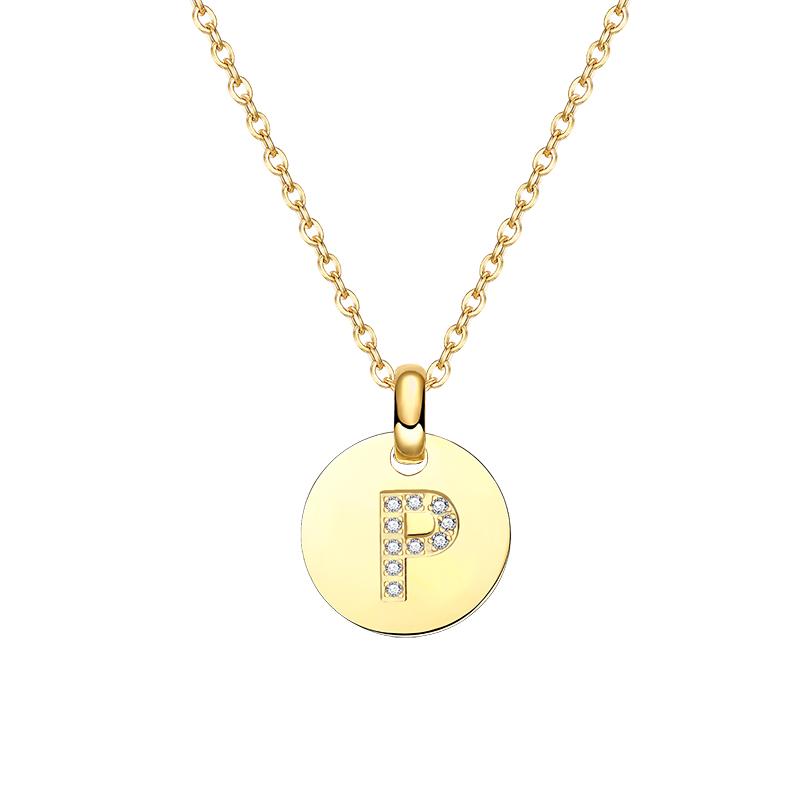 Round 14K Gold Plated Cubic Zirconia Initial Necklace A-Z Letter Dainty Pendant Necklaces for Women