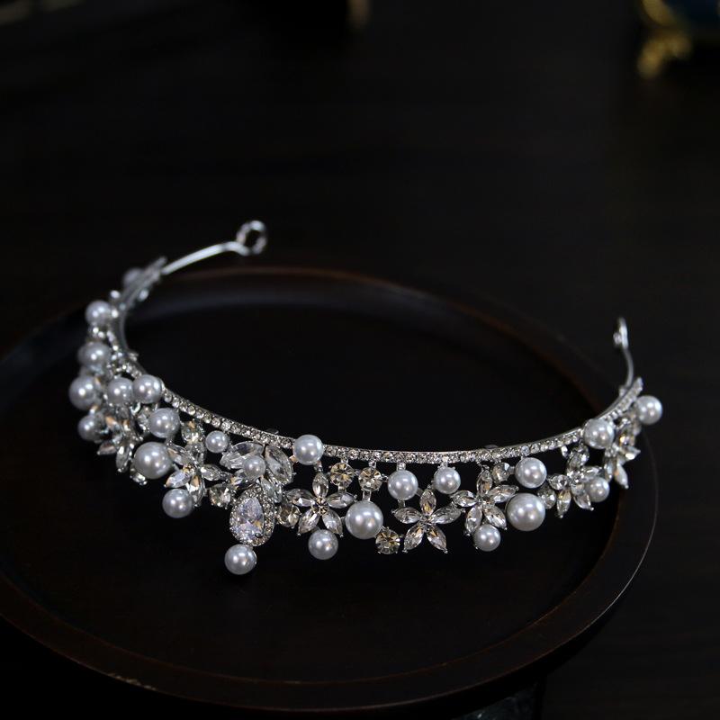 Korean New Style Exquisite Compact Simple Pearl Bride Wedding Crown Headdress Crown Tiara Hair Accessories