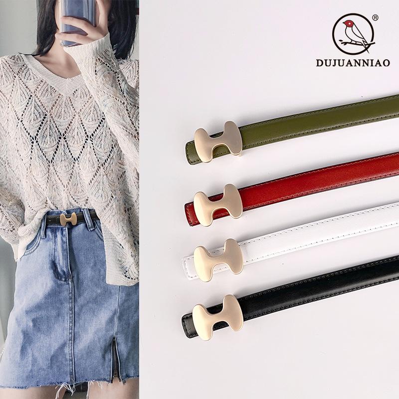 

Women S Leather Belt Two-Layer Cowhide Smooth Buckle Belt Women S With Casual Pants Jeans 105cm