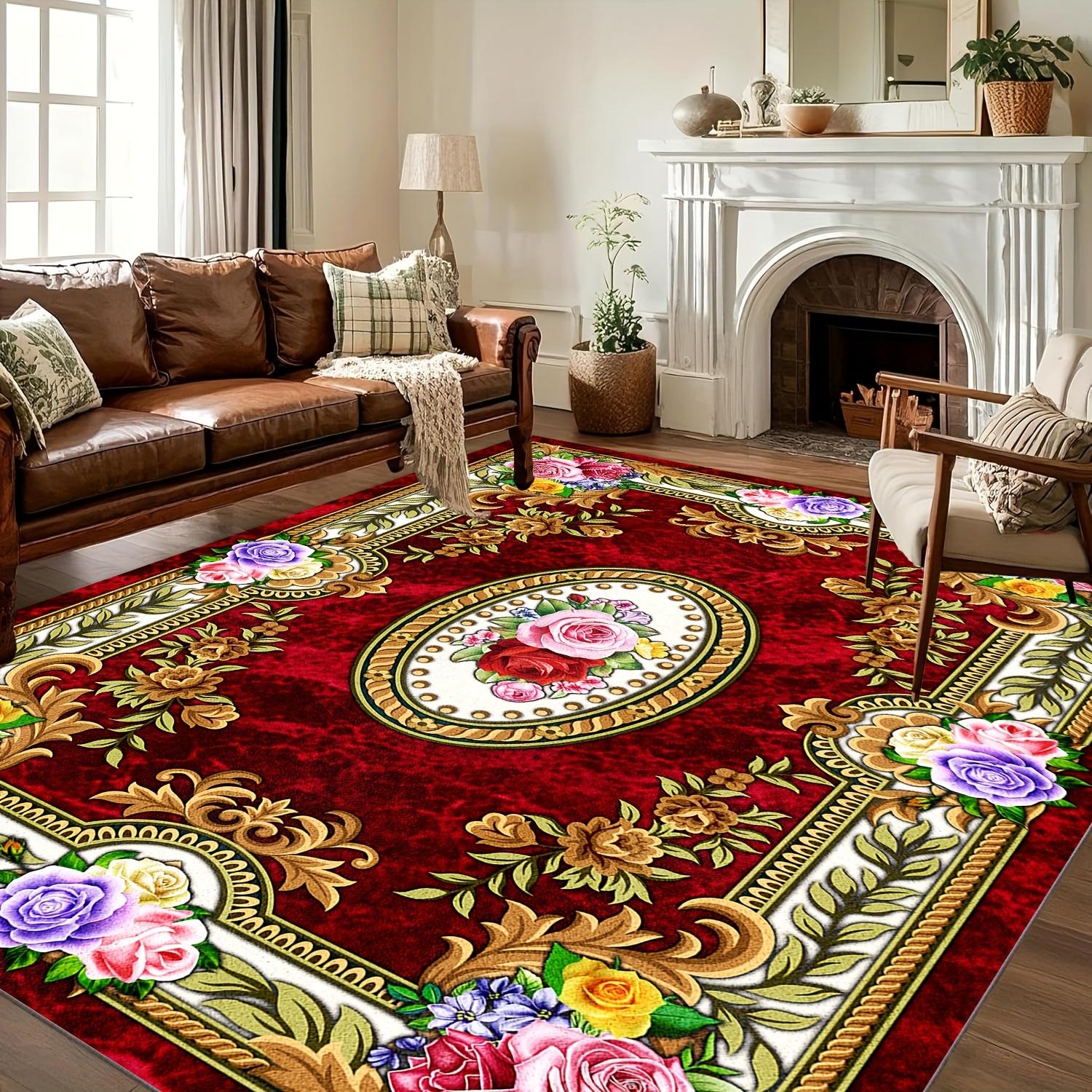 1pc Area Mat Bohemian Design, Non-Slip Backing Machine Washable for High-Traffic Areas Living Room, Bedroom, Bohemian Floral Mat 40x60cm