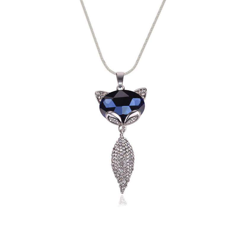 Stylish Womens Fox Charm Sweater Chain Necklace With Sparkling Crystal Accents And Alloy Material
