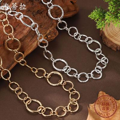 New Hollow Geometric Ring Long Necklace, Women's Exaggerated Bohemian Irregular Ring Necklace