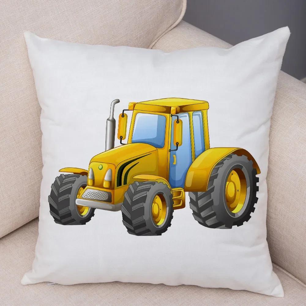 Cartoon Excavator Bulldozer Pillowcase Car Ornaments Office Living Room Sofa Home Pillowcase