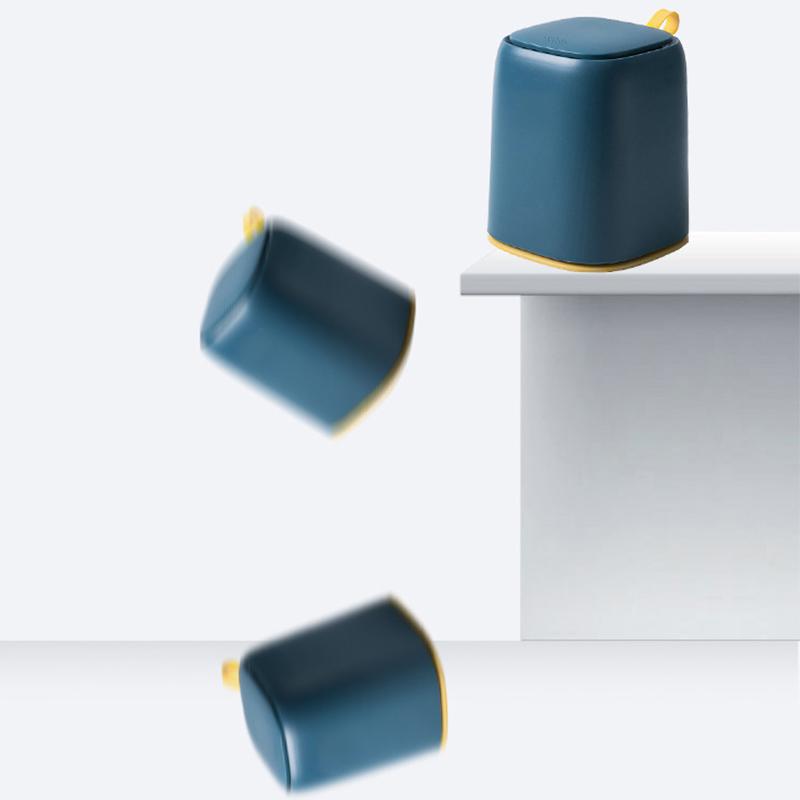 Desktop-Mülleimer, Presstyp, Mini-Mülleimer mit Abdeckung für Büro-Schminktisch, Dunkelblau