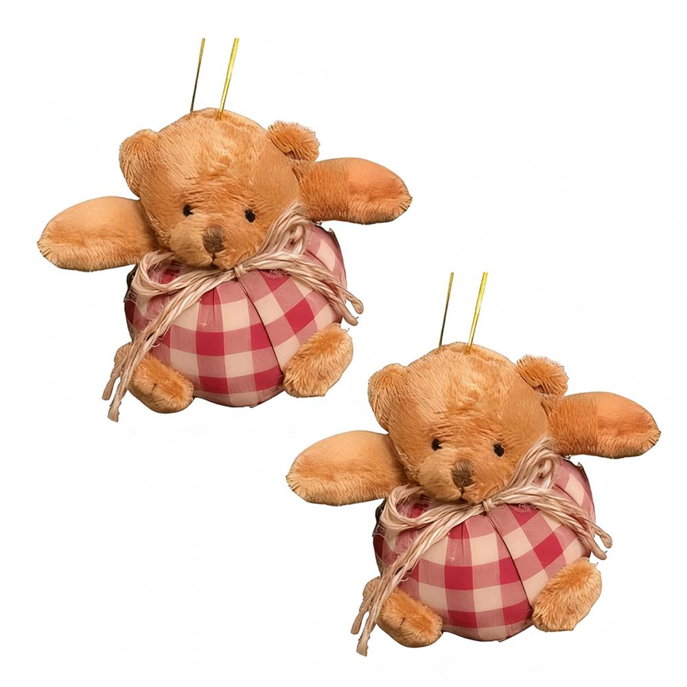 

2Pcs Mini Plaid Bear Ornaments Christmas Tree Hanging Decor Cute Bear Keychain Festive Xmas Stocking Stuffer Gifts рожевий