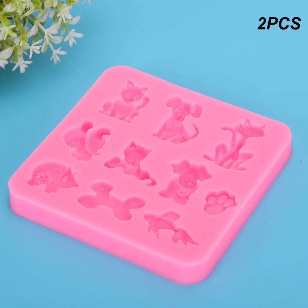 2PCs Silicone Mold DIY Hand Made Tool Cartoon Animals Shape High Temperature Resistance(Pink )