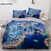 Urban Night View Duvet Cover Set Brightly Lit Night Scene Bedding Set For Teens Adults Queen Size Soft Microfiber Quilt Cover