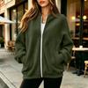 Women's Thermal Baseball Collar Zip Up Jacket Color Loose Fit