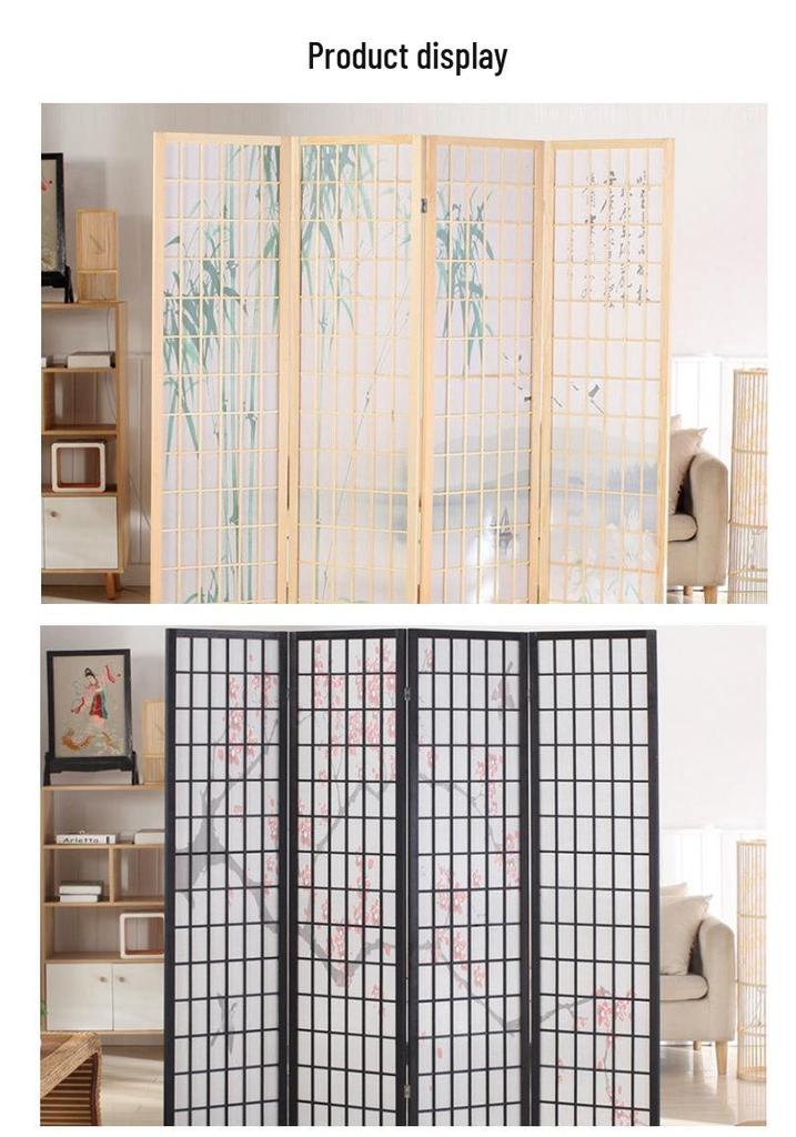 Japanese Solid Wood Lattice Folding Room Divider Screen