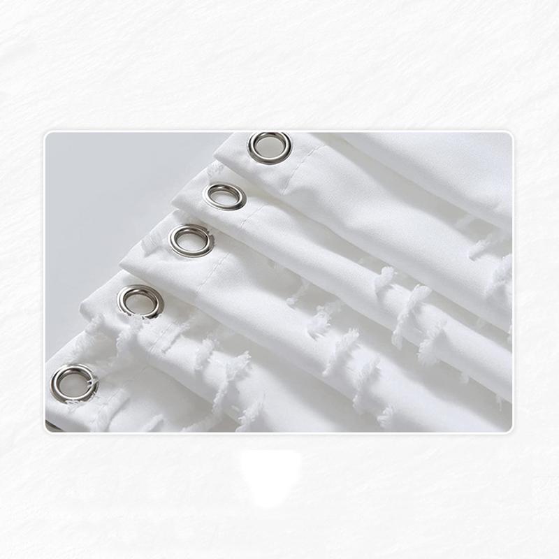 Waterproof Polyester Woven Fabric Shower Curtain White Flocking Shower Curtains for Bathroom Bathtub Bathing Cover with Hooks