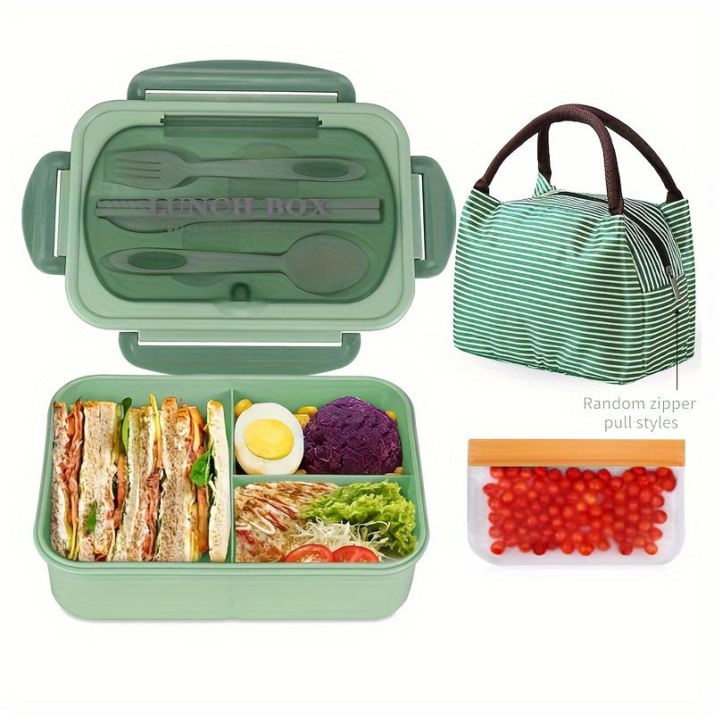 Bento Lunch Box Set with Carry Bag: Microwave-Safe Compartments, Rectangular Design for Adults, School & Office Essentials.