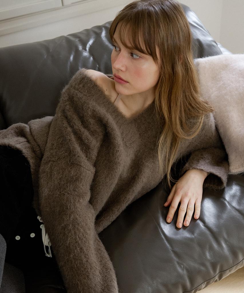 LETTERA Alpaca Wool V-Neck Knit_2Color