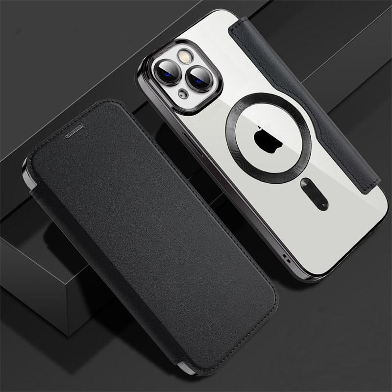 

Модный кожаный чехол Magsafe для iPhone 14 12 11 13 Pro Max, магнитный прозрачный силиконовый чехол с беспроводной зарядкой Hybird iPhone 14 Pro чёрный