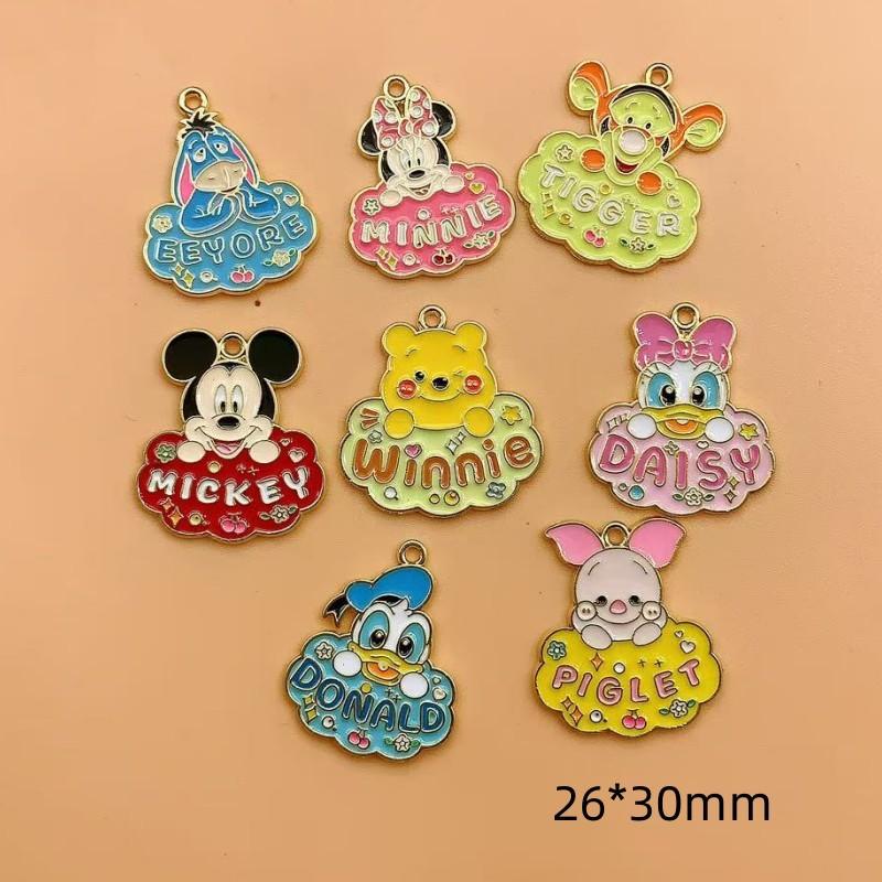 10pcs Cartoon Mickey Mouse Decorations Cute Alloy Pendant Anime Figures Children's DIY Creative Fashion Jewelry Accessories Gift