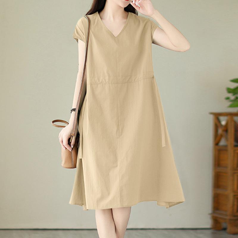 ZANZEA Women Casual V-Neck Loose Summer Short Sleeve Dress