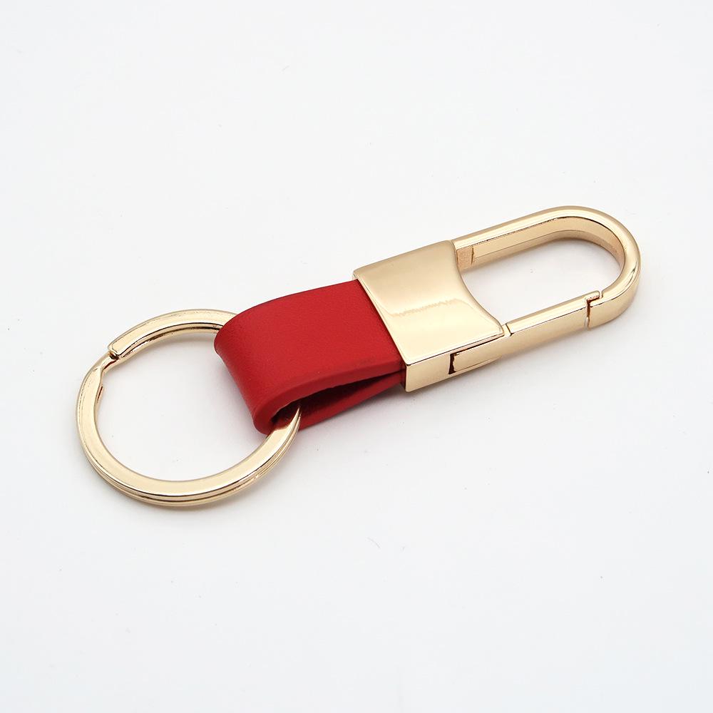 Men's Genuine Leather Car Keychain with Zinc Alloy Waist Clip and Customizable Laser Logo