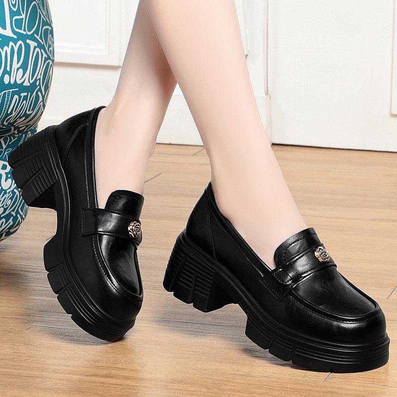 

Small Leather Shoes Spring And Autumn New Women s Shoes Thick Sole Mother s Shoes High Heel Loafers British Single Shoes 36
