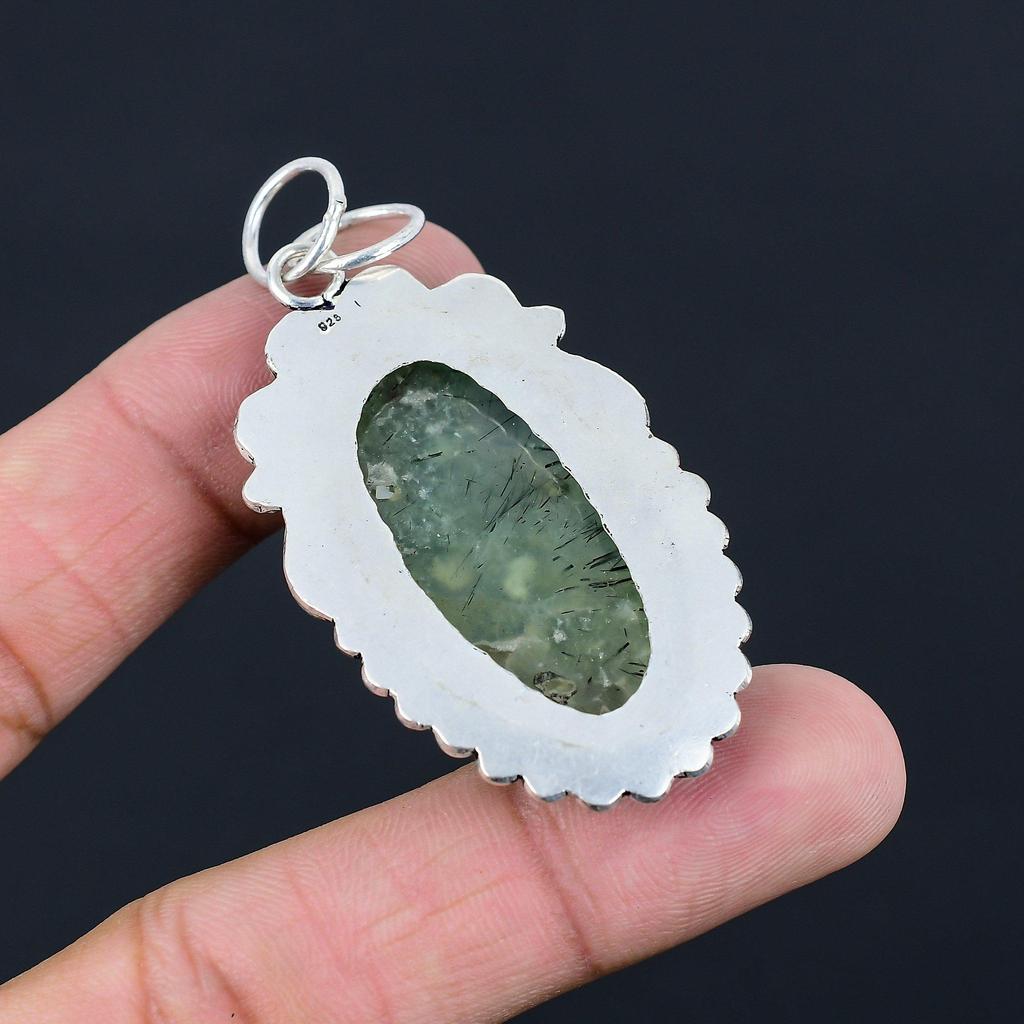 Gift For Women Pendant 925 Sterling Silver Natural Moss Moss Prehnite Gemstone