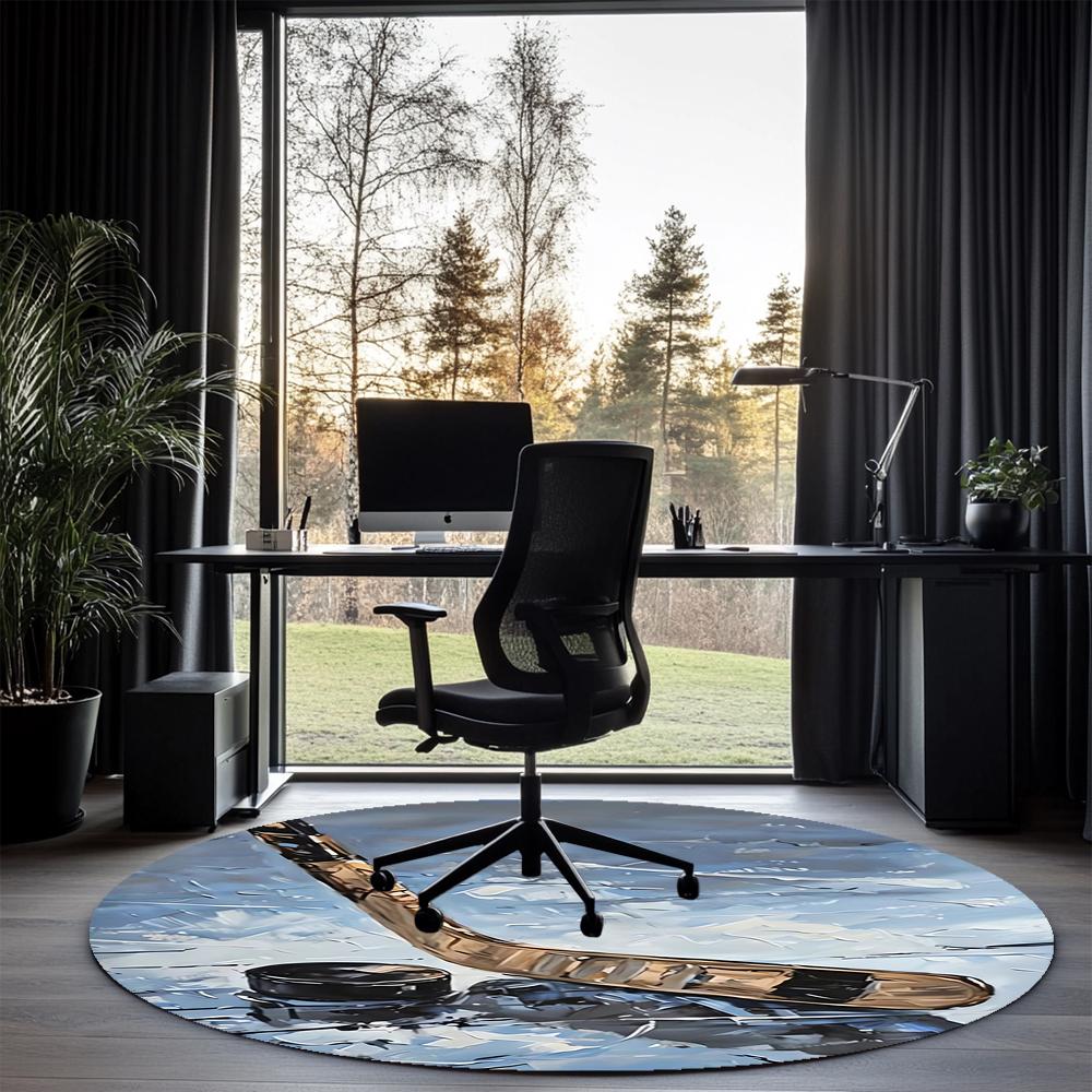 ice hockey Printed Round Rug Carpet Chair Rug Area Rug Entryway Doormats,for Office Chair Living Room Bedroom Kitchen Room.