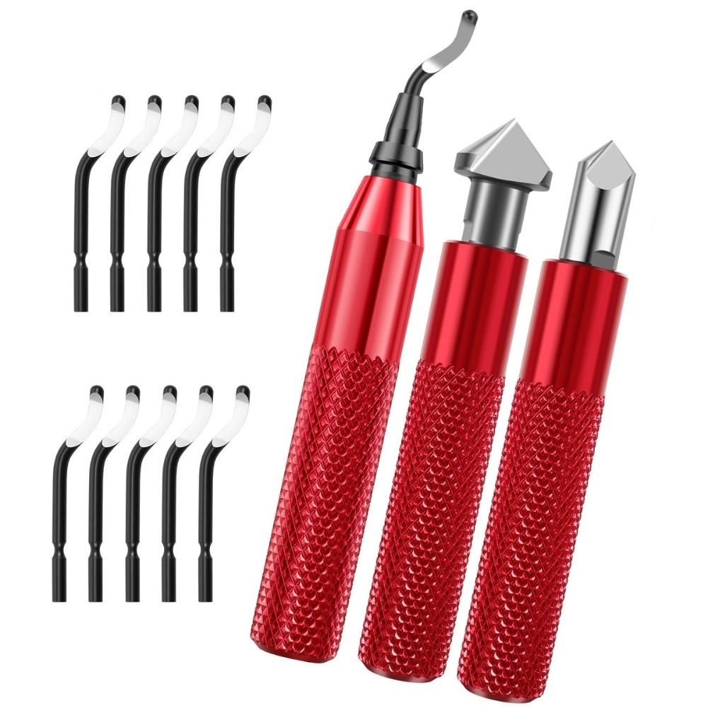 Ergonomic Deburring Tool Kit with 2 Countersink Hand Reamers and 10 HSS Blades for Precise Burr Removal on Various Materials
