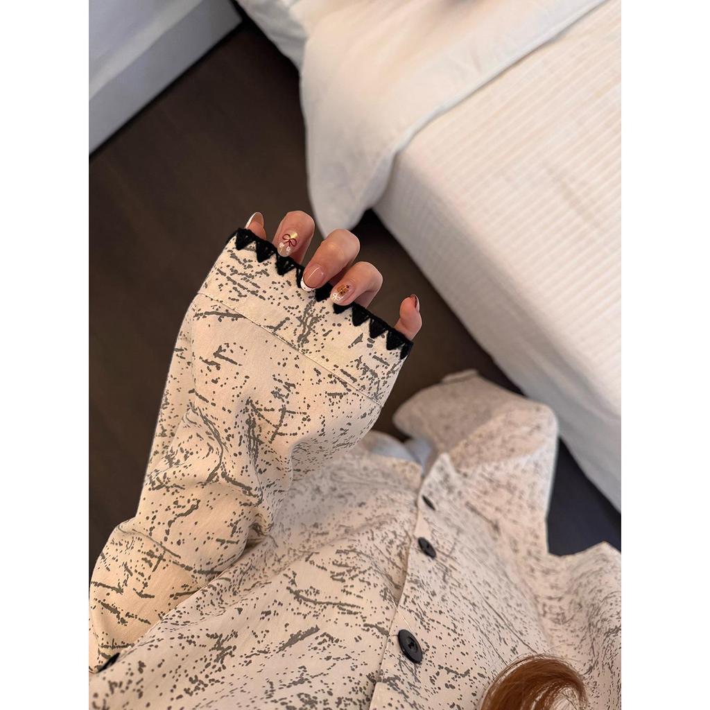 Women's Winter Cloud Cotton Pajama Set, Loose Fit, Plus Size, Irregular Homewear, Outdoor-Friendly Cardigan with Lapel