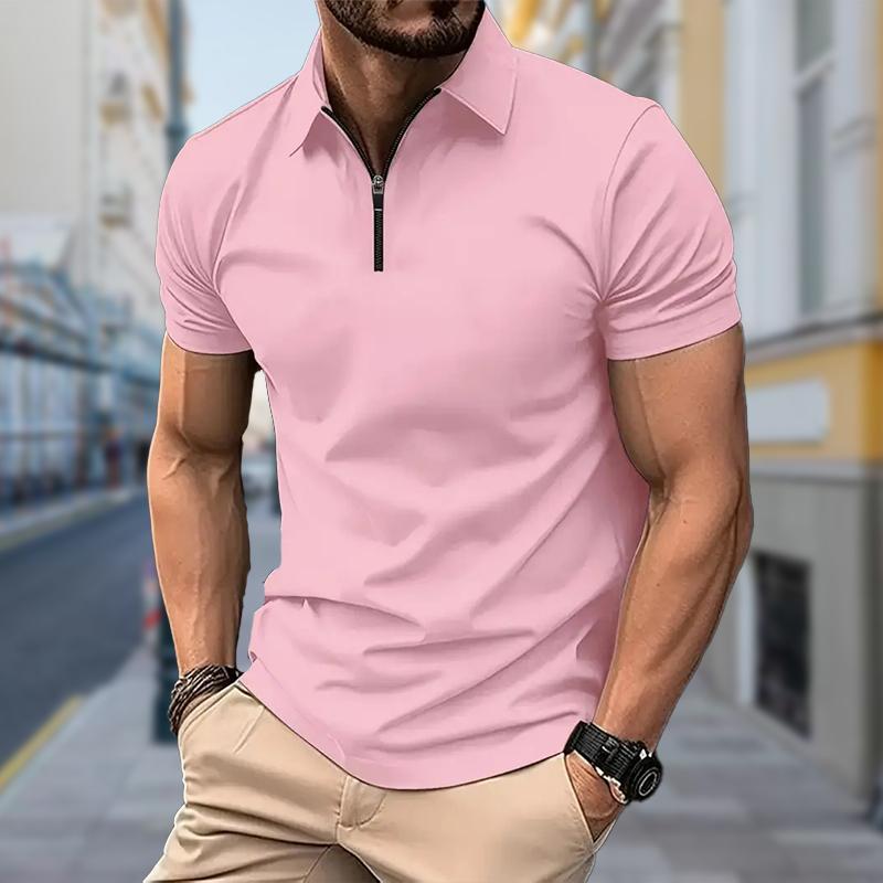 Men's Shirt Polo Casual Zip Short Sleeve Fashion Casual Zipper Summer Spring Regular Fit 3D Naked Color Print Shirt