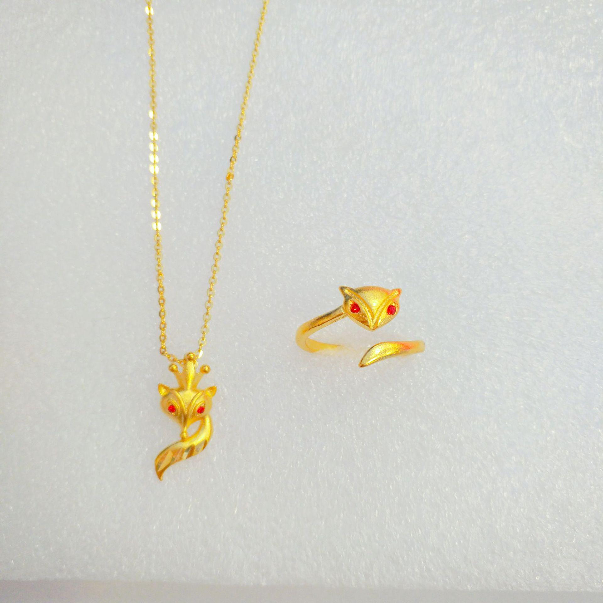 Золотой женский набор: колье, кольцо и браслет - Универсальное модное ювелирное трио Set