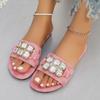 Large Size One-word Cool Slippers Women's Gemstone Rhinestone Fashion Outer Wear Flat Bottom Cool Slippers Slippers