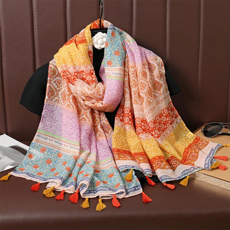 

Роскошный бренд 2025 Хлопковый шарф Женские большие шали Пашмина Мусульманский хиджаб Фуляр Дизайнерский принт Женский пляжный палантин Головные платки Парео 85x190cm