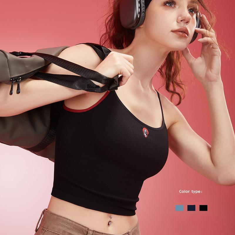 Spring New Women's Yoga Clothes Top Shoulder Strap Contrast Color Fixed Chest Pad Deep U Fashion Sling Breathable Fitness Sports Vest