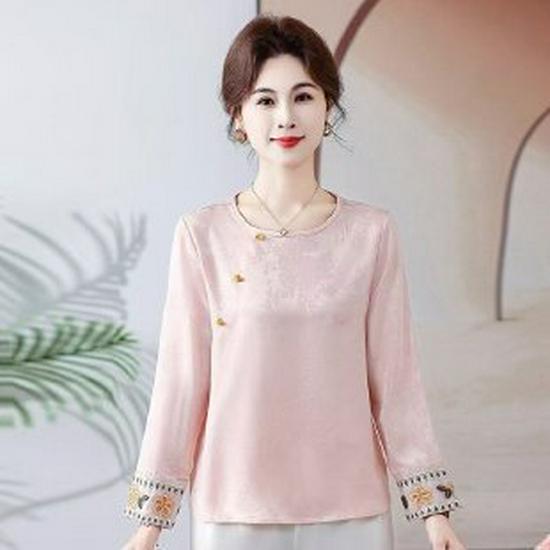 

2026 Vintage Women s Spring/Autumn T-shirt – Western-Style for Middle-aged & Elderly XL рожевий