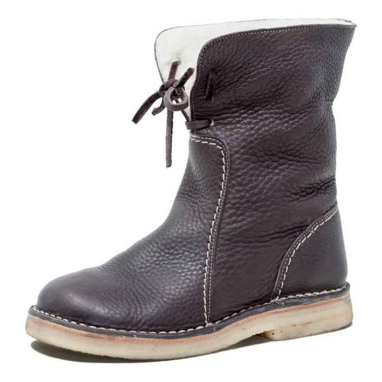 Large size women's boots autumn and winter new velvet lace-up snow boots low square heel warm short boots women