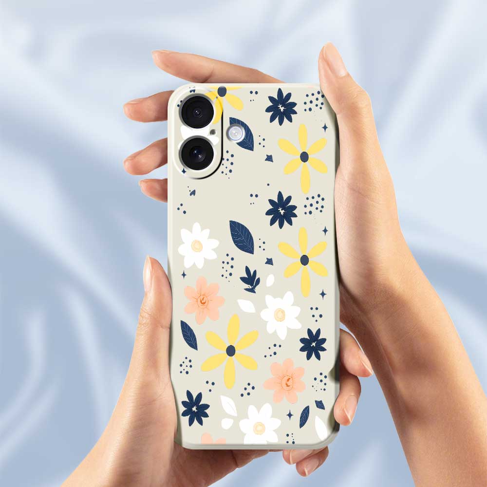 For iPhone 17 Case Colorful Floral Blue Leaves Pattern Printing Straight Edge TPU Phone Back Cover