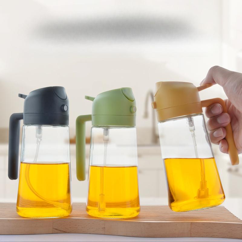 600ml Glass Spray Oil Sprayer Bottle 2 In 1 Spray Oil Dispenser Jar Kitchen BBQ Seasoning Container Dispenser Barbecue Cooking