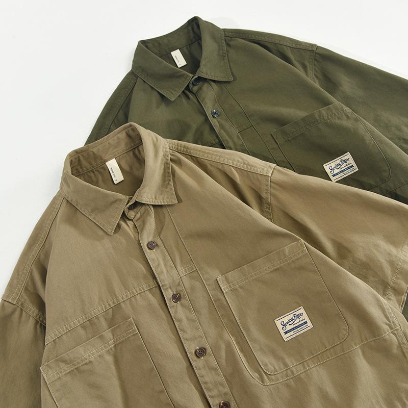 Summer Men Shirts Japanese Style Cargo Short Sleeve Shirt Male Pure Cotton Double Pockets Casual Shirt Youth Streetwear Loose Top