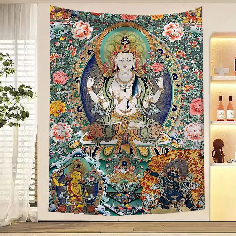 Tibetan Thangka Tapestry Buddhist Deity Wall Hanging for Bedroom Living Room Dorm Spiritual Home Decor