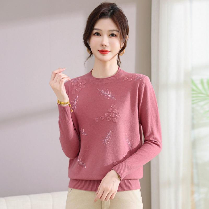 Winter warm knitted sweater, middle-aged and elderly clothes, autumn and winter new top, middle-aged mother sweater women's clothing