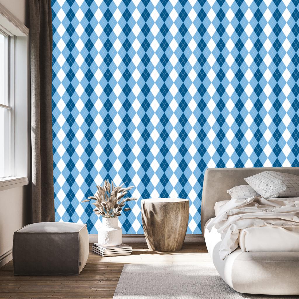Blue Checkered Wallpaper for Living Room and Bedroom 50x1000