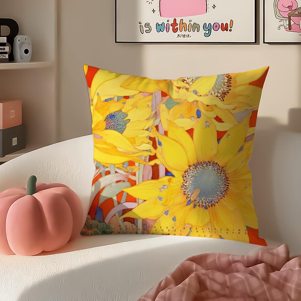 sunflower Cushion Cover Pillowcase Short Plush Invisible zipper Room Sofa Cushion Cover
