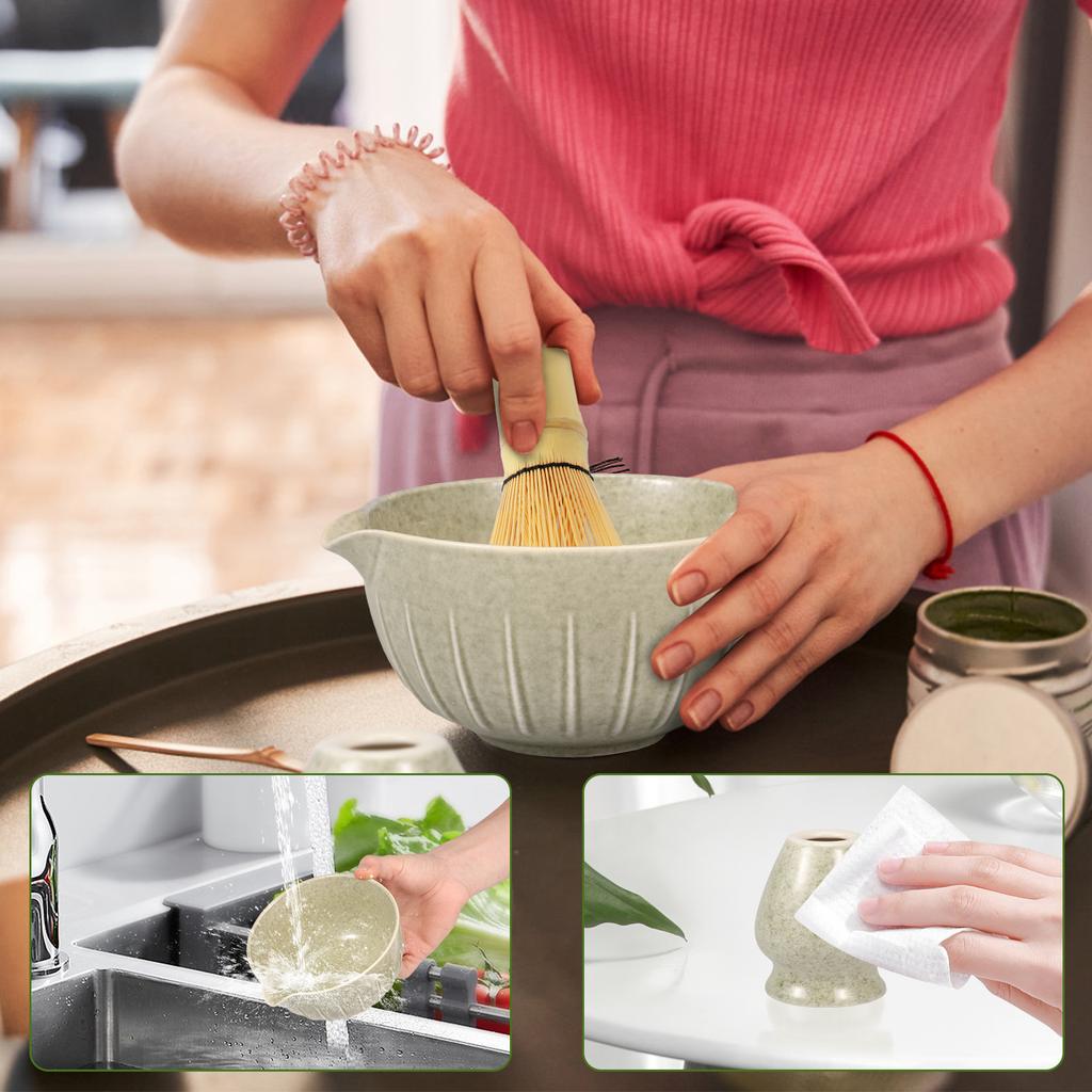 500ML Matcha Whisk Set with Spout for Tea Lover Premium Ceramic Matcha Bowl and Whisk Holder Kit for Home Camping of Tea