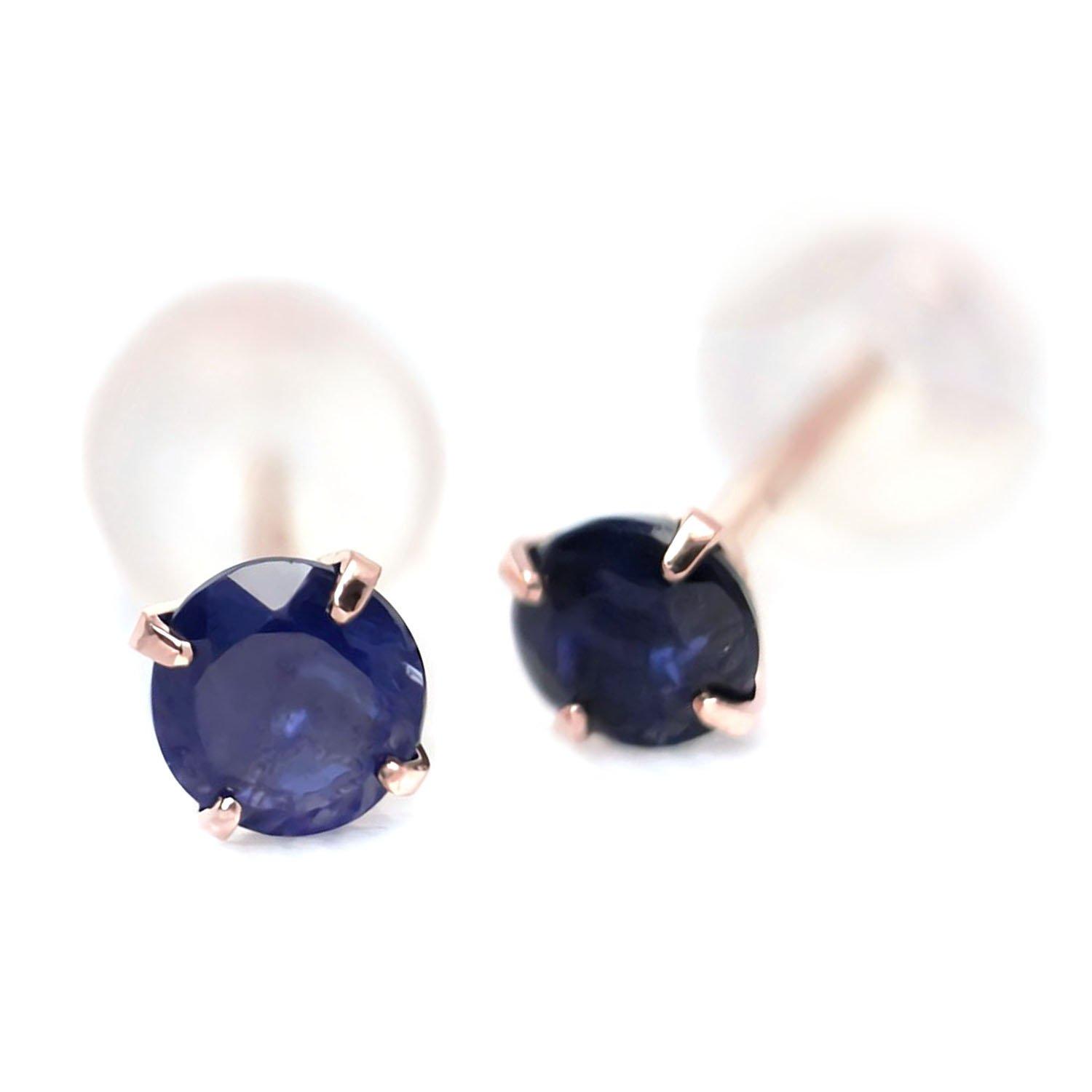 

10K Pink Gold 3mm Stud Earrings (Pair) with September Birthstone Sapphire