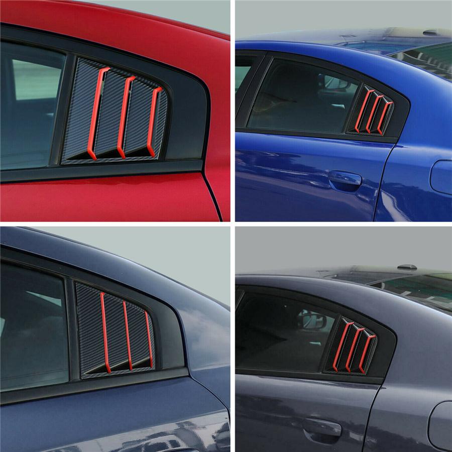 2x Carbon Look w/Red Trim Rear Side Window Louver Cover  For 11-21 Dodge Charger