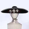 Corned Mexican Hat with Skull Design & Metallic Braid, Wide Brim Festival Accessory for Halloween Carnival Themed Parties