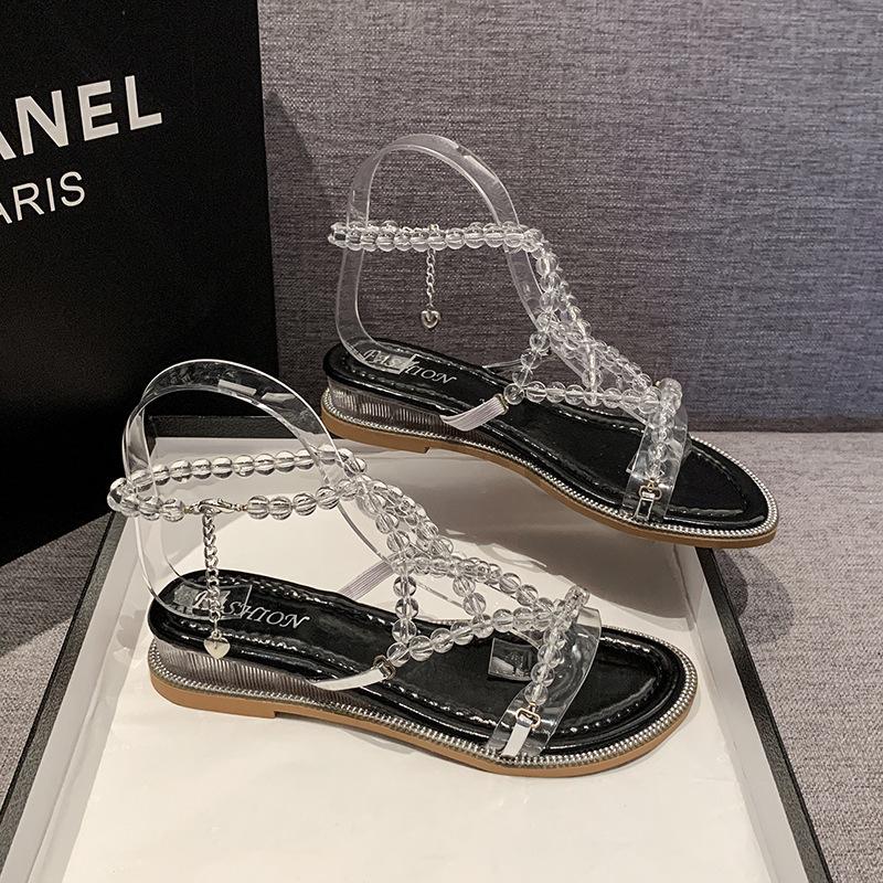 

Французские сандалии женские летние новые для улицы темпераментные женские в сказочном стиле с юбкой серебристые на низком каблуке со стразами 35 чёрный