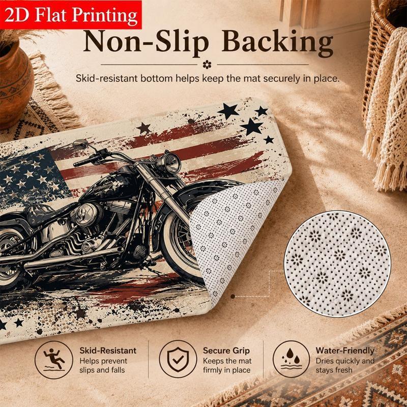 2D Printing Motorcycle Style Doormat Polyester Mat Home Decor Entrance Rug American Flag Patriotic Design for Bedroom