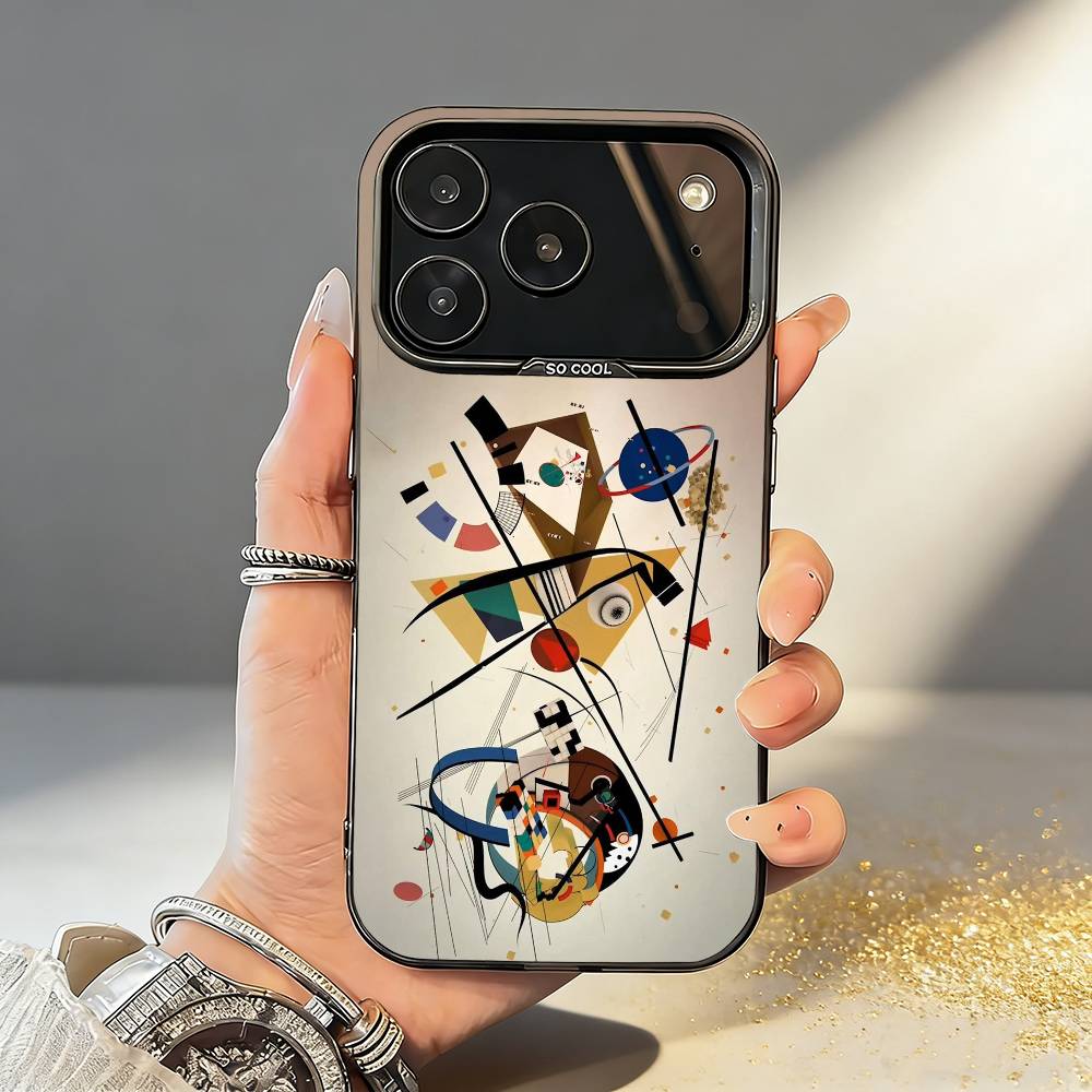 W-Wassily K-Kandinsky Art Phone Case For iPhone17,16,15,14,13,12,11,Pro,MAX Gray Matte Silicone Black Cover